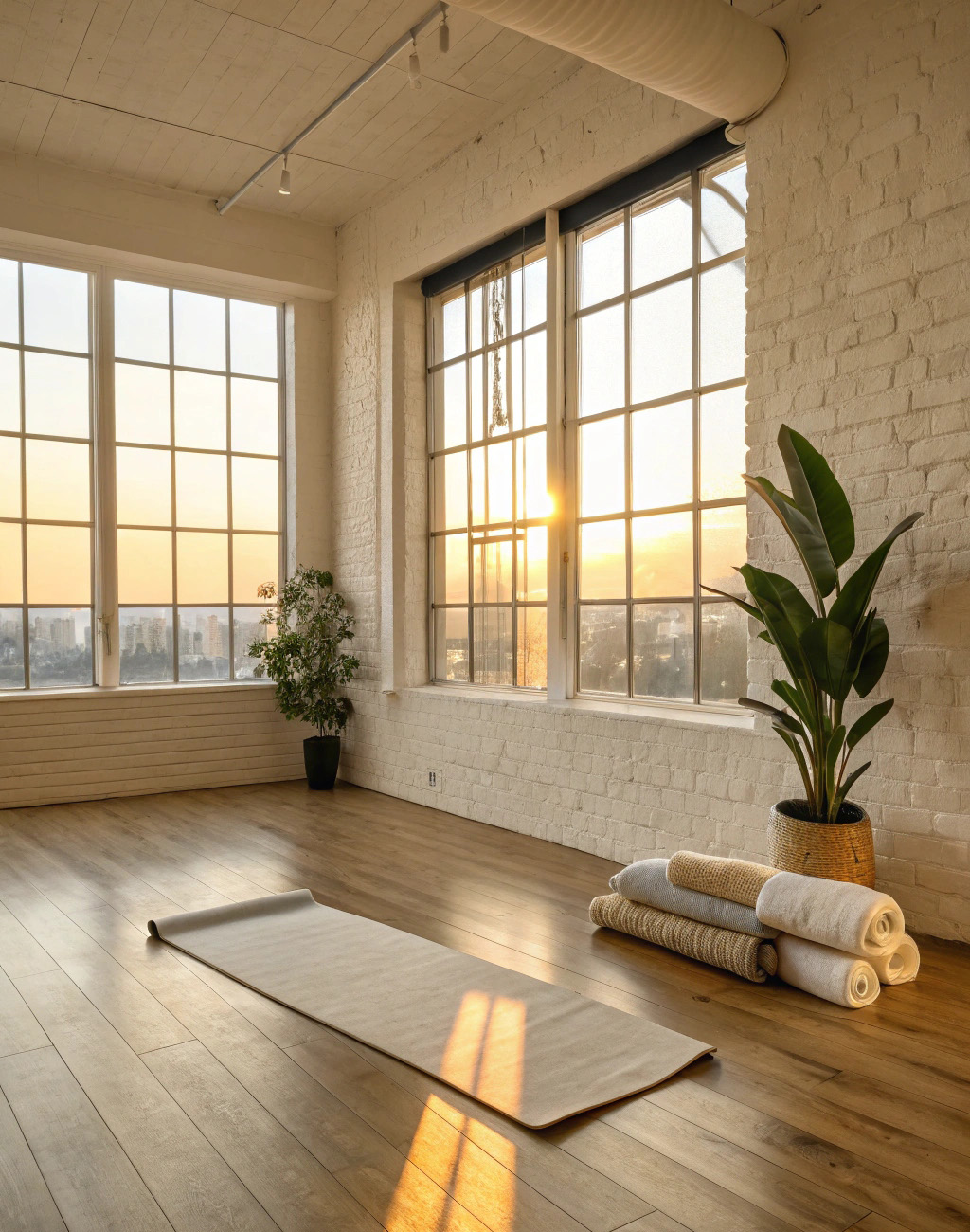 Yoga studio met ochtendlicht